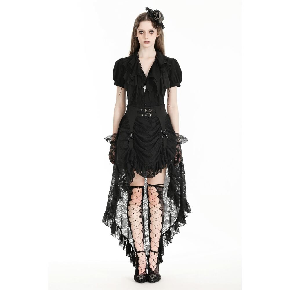 Dark in Love Gothic Victorian Vampire Vkei Black Lace Garter & Buckle Skirt - Picture 8 of 12